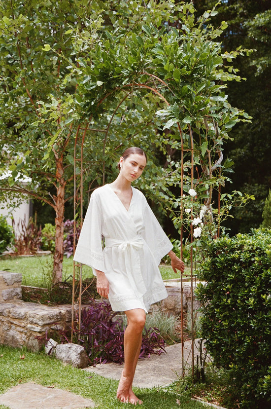 Giselle Bridal Robe - Cotton Modal Off White + Insert Trim OMFORT