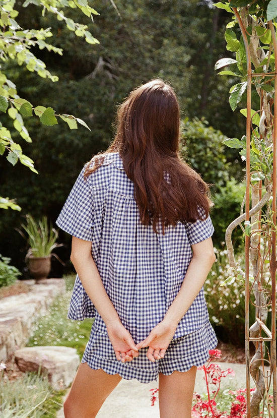 Penelope Sleep Set - Gingham - Navy OMFORT