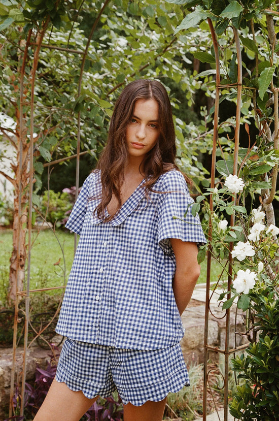 Penelope Sleep Set - Gingham - Navy OMFORT