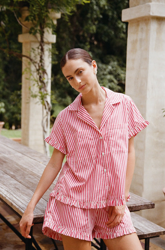 Felicity Frill Set - Pinstripe Cherry OMFORT