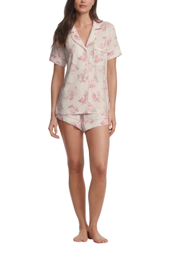 Gisele Printed Relaxed Short PJ in Rose Garden Cameo Pink/Pale Pink OMFORT