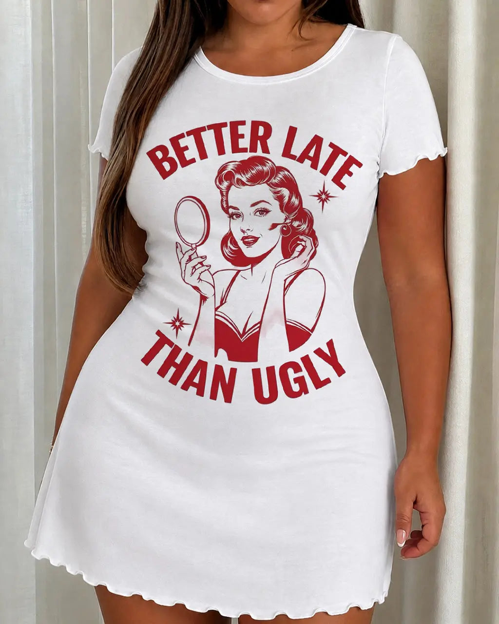 "Better Late Than Ugly" Retro Print Nightdress OMFORT