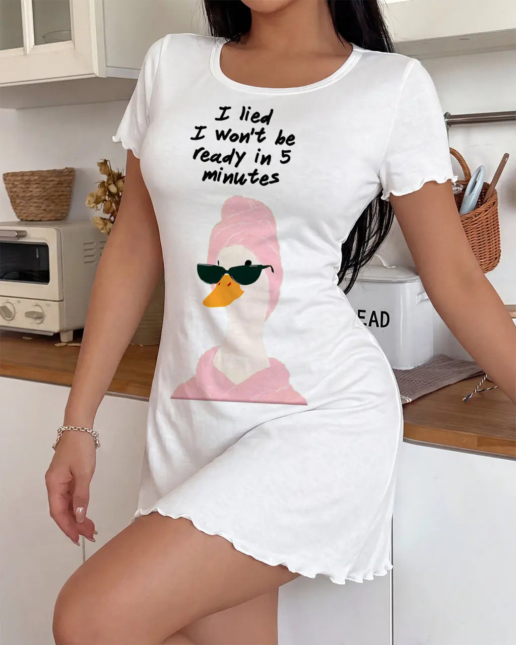 "I Lied I Won't Be Ready in 5 Minutes" Duck Print Nightdress OMFORT