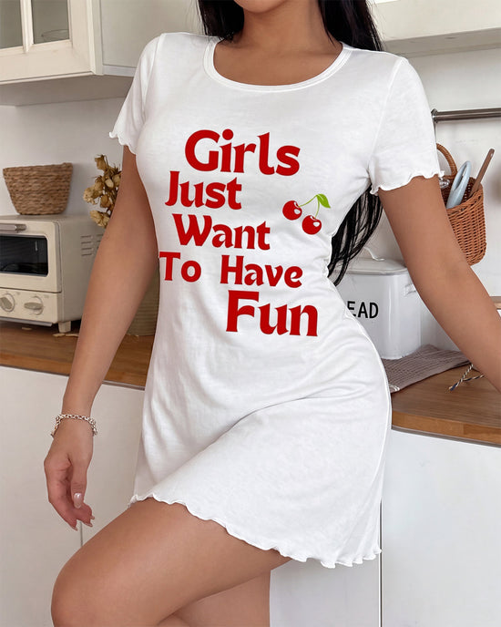"Girls Just Want To Have Fun" Cherry Print Nightdress OMFORT