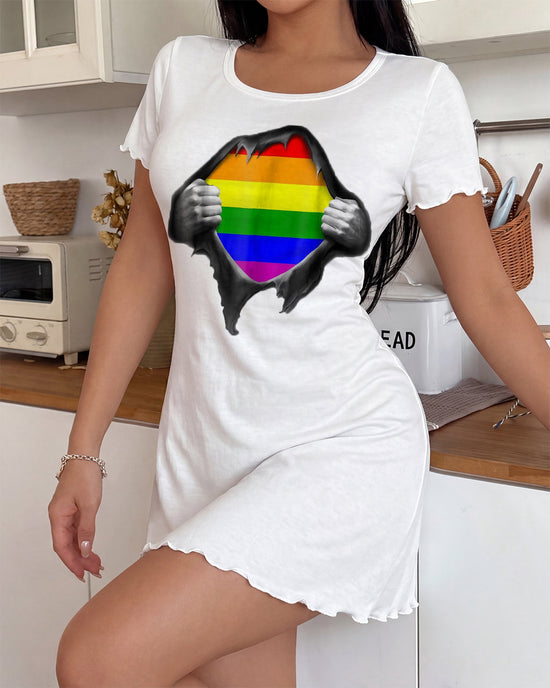 Torn Cloth Revealing Rainbow Flag Graphic Nightdress OMFORT