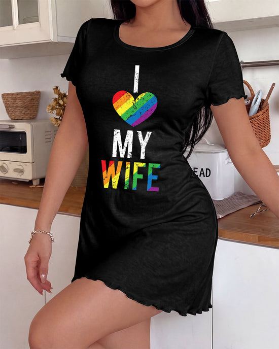 "I Love My Wife" Distressed Rainbow Print Nightdress OMFORT