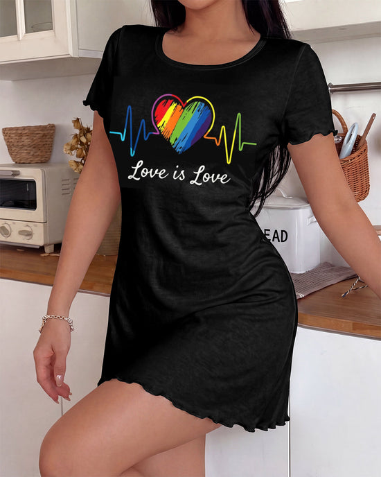 "Love is Love" Rainbow Heartbeat Print Nightdress OMFORT