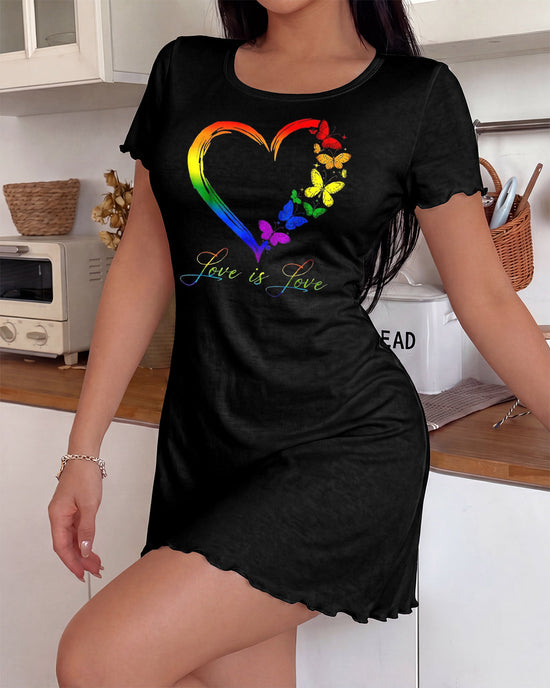"Love is Love" Rainbow Heart & Butterfly Print Nightdress OMFORT