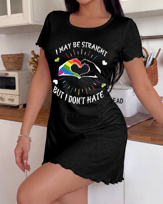 "I May Be Straight But I Don't Hate" Rainbow Hand Heart Print Nightdress OMFORT