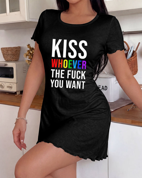 "Kiss Whoever The Fuck You Want" Rainbow Slogan Nightdress OMFORT