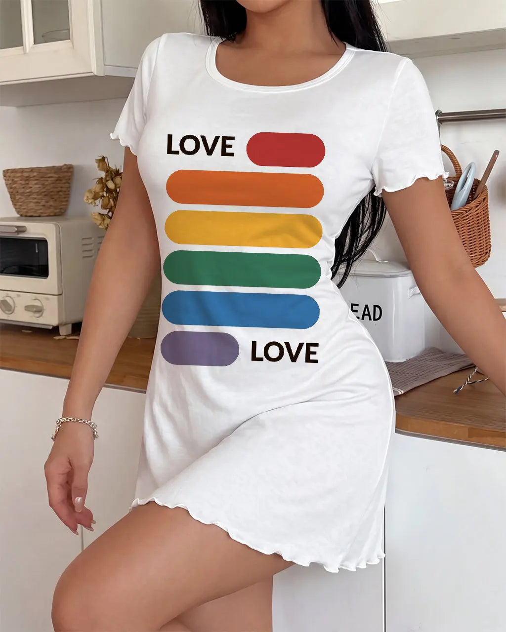 "Love is Love" Rainbow Stripe Nightdress OMFORT