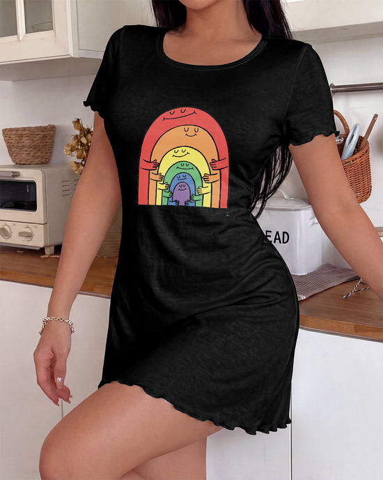 Cute Hugging Rainbow Print Nightdress OMFORT