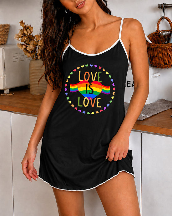 "Love Is Love" Rainbow Heart Print Cami Nightdress OMFORT