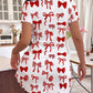 Red Bow Print Ruffle Trim Nightdress OMFORT