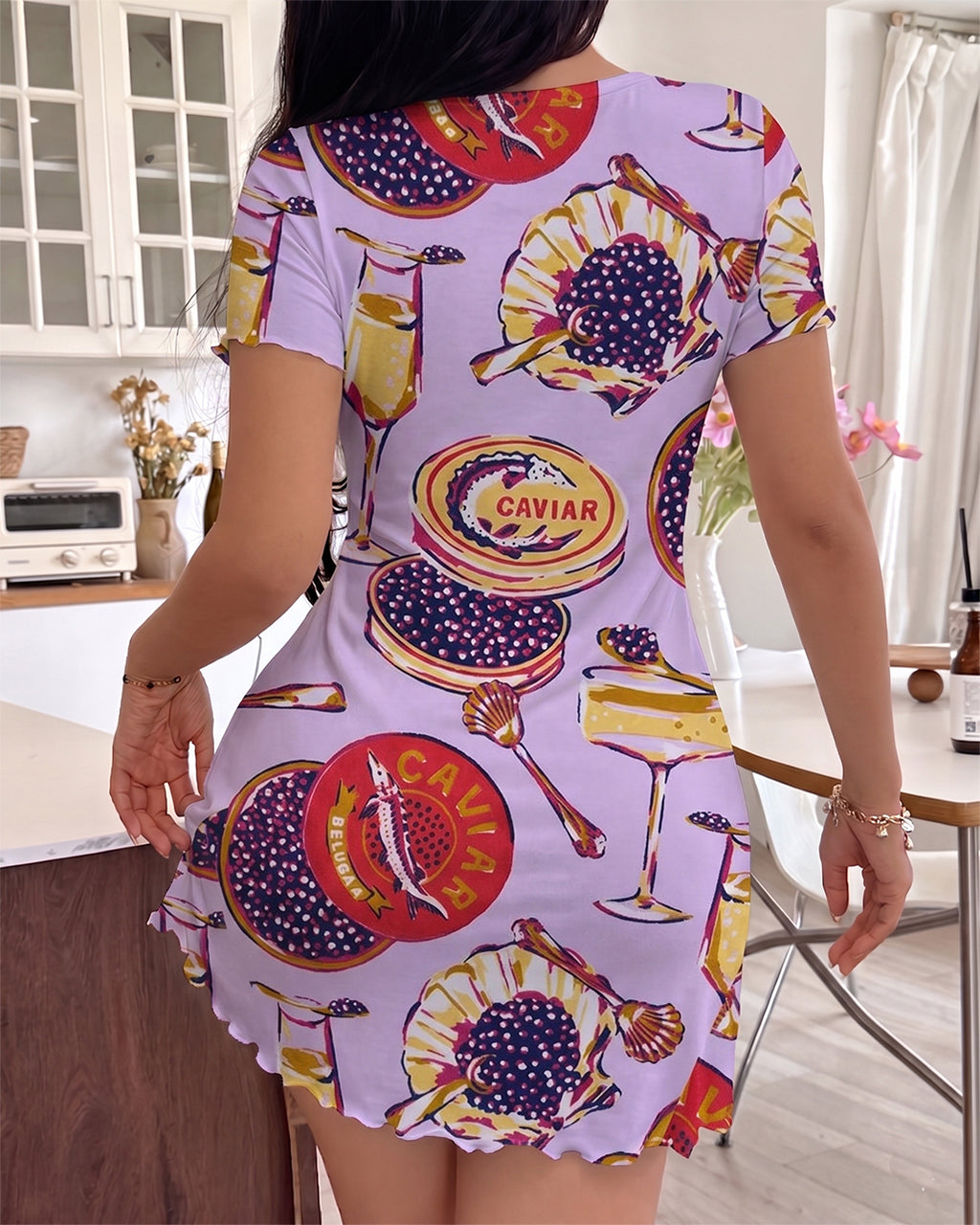 Caviar & Champagne Print Nightdress OMFORT