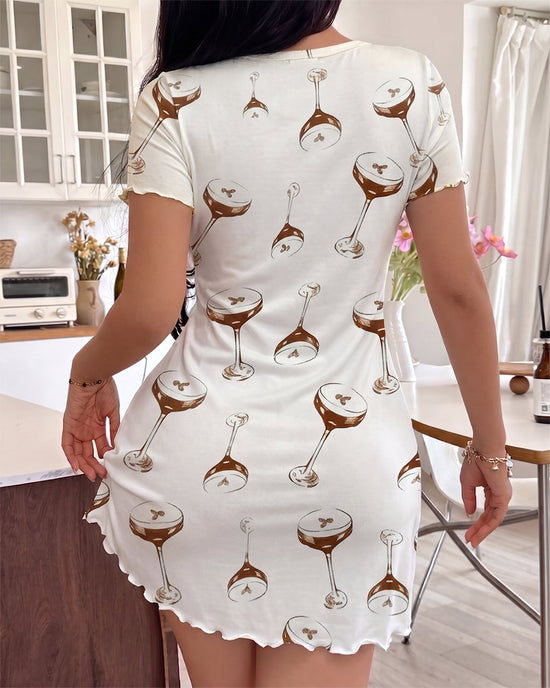 Retro Cocktail Glass Print Nightdress OMFORT