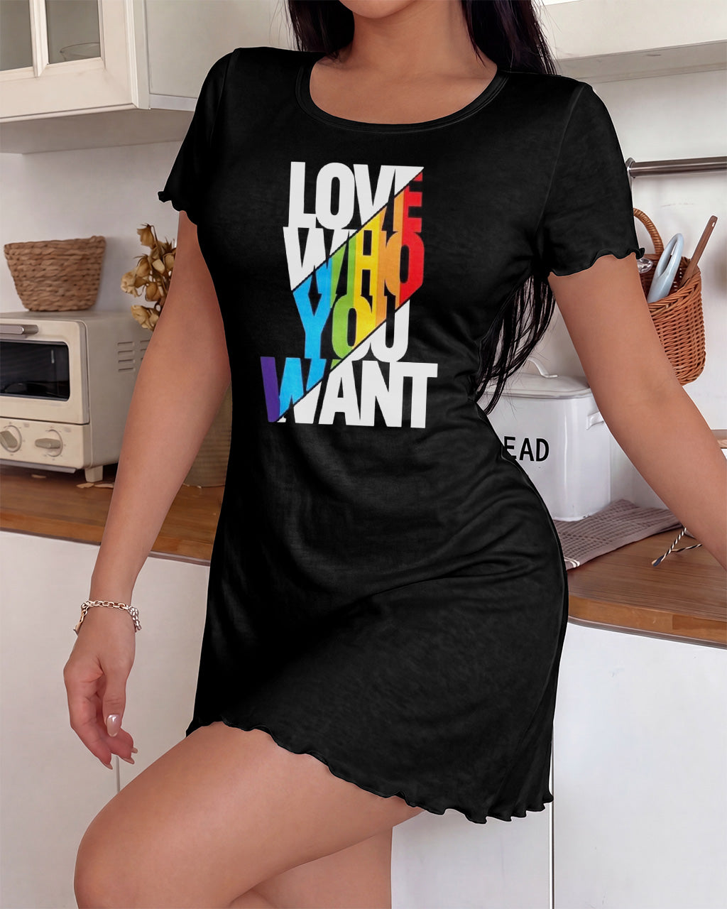 "Love Who You Want" Pride Slogan Nightdress OMFORT