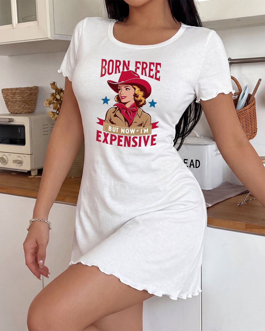 "Born Free But Now I'm Expensive" Cowgirl Slogan Nightdress OMFORT