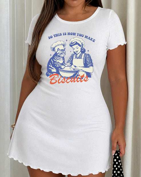 "How You Make Biscuits" Cat & Baker Print Nightdress OMFORT