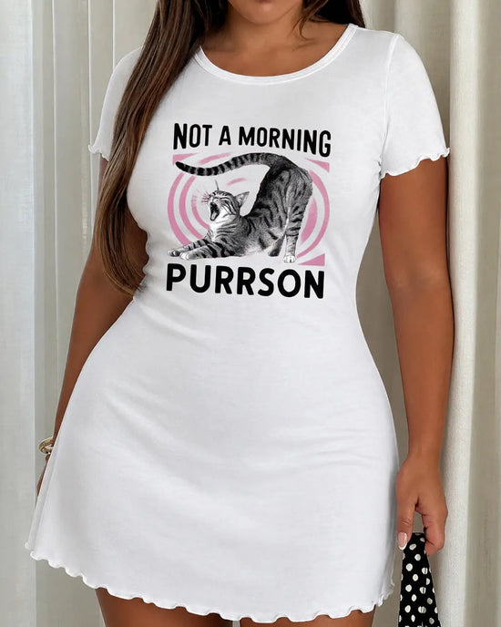 "Not A Morning Purrson" Cat Slogan Nightdress OMFORT