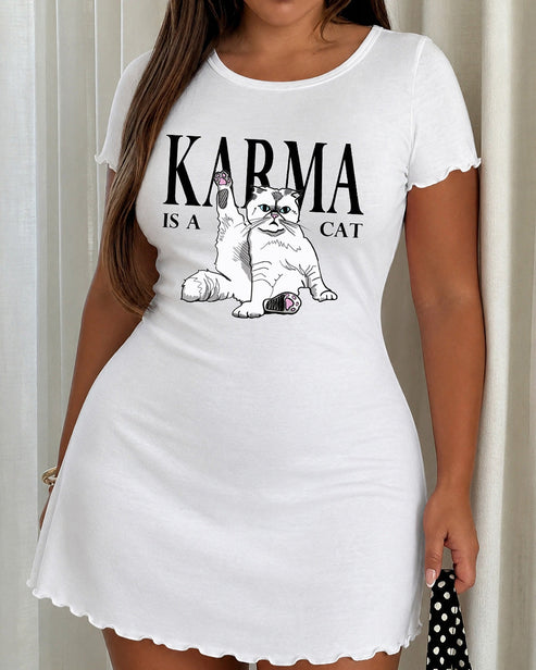 "Karma Is A Cat" Slogan Print Nightdress OMFORT
