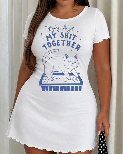 "Trying To Get My Shit Together" Cat Print Nightdress (XS-5XL) OMFORT