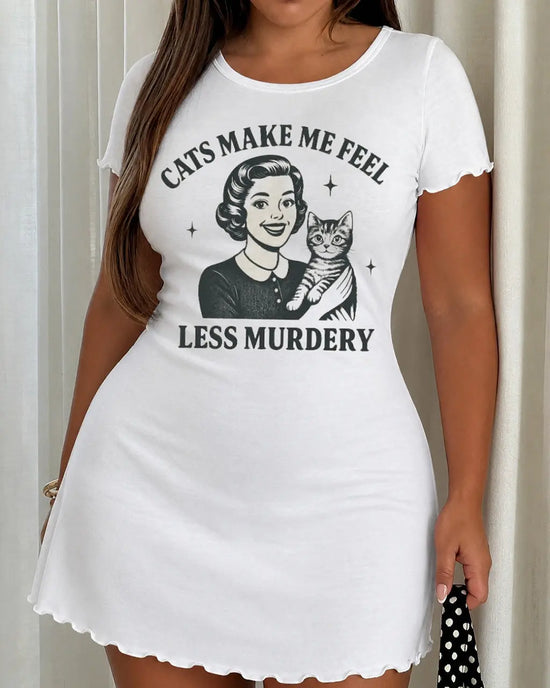 "Cats Make Me Feel Less Murdery" Retro Print Nightdress (XS-5XL) OMFORT
