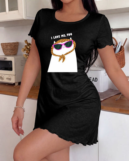 "I Love Me, Too" Fashion Cat Print Nightdress (XS-5XL) OMFORT