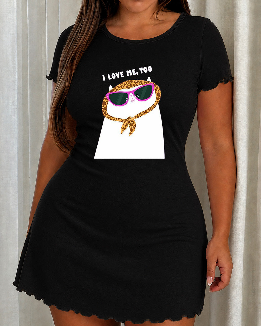 "I Love Me, Too" Fashion Cat Print Nightdress (XS-5XL) OMFORT