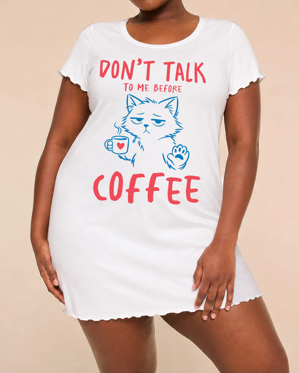 "Don't Talk To Me Before Coffee" Cat Print Nightdress (XS-5XL) OMFORT