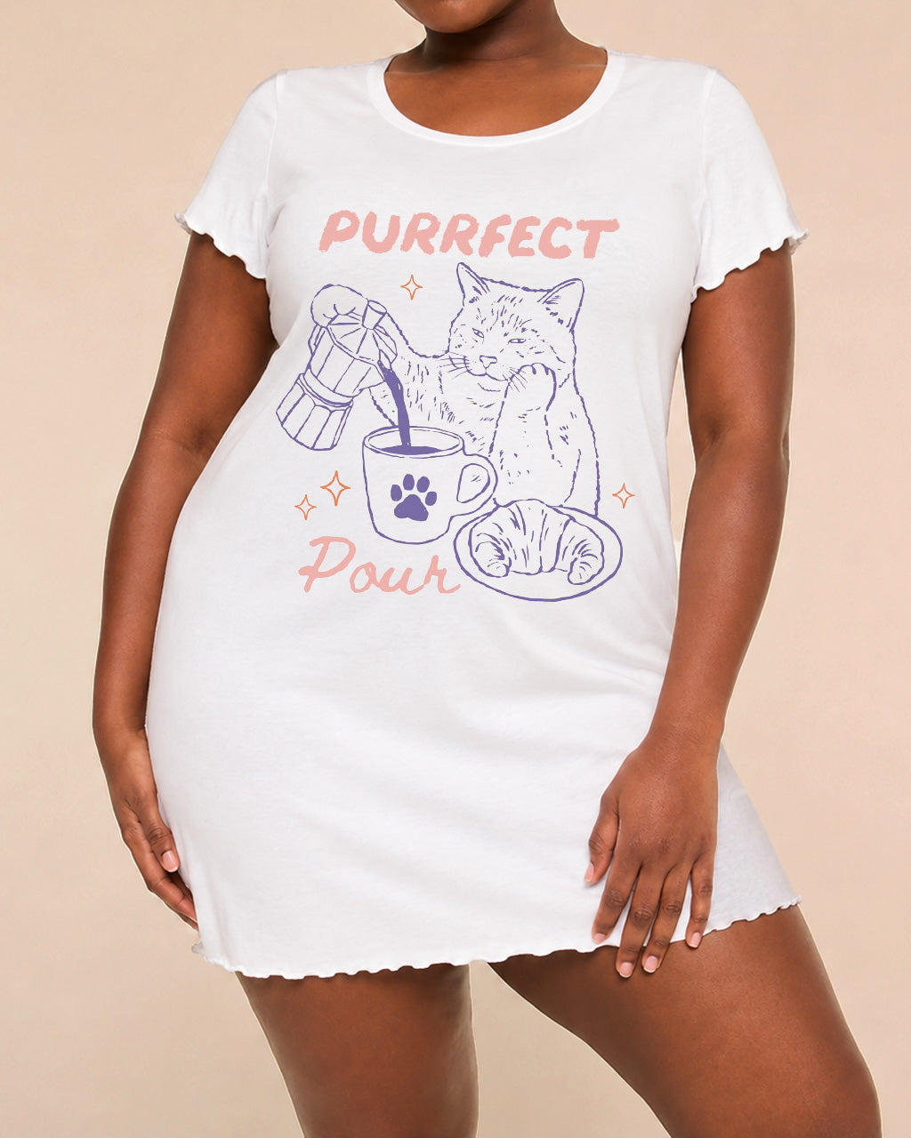 "Purrfect Pour" Coffee Cat Print Nightdress (XS-5XL) OMFORT