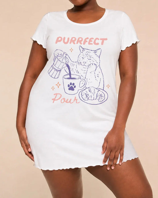 "Purrfect Pour" Coffee Cat Print Nightdress (XS-5XL) OMFORT