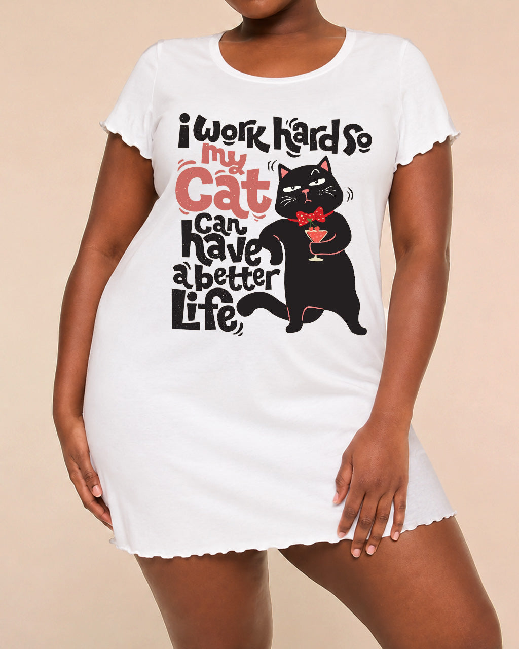 "I Work Hard For My Cat" Funny Cat Print Nightdress (XS-5XL) OMFORT