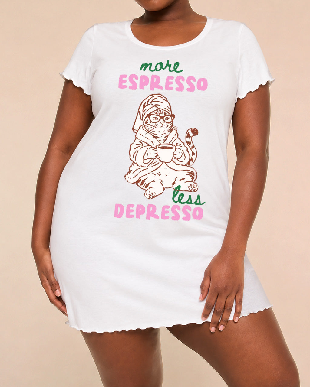 "More Espresso Less Depresso" Cat Print Nightdress (XS-5XL) OMFORT