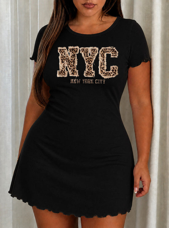 "NYC" Leopard Print Letter Nightdress (XS-5XL) OMFORT