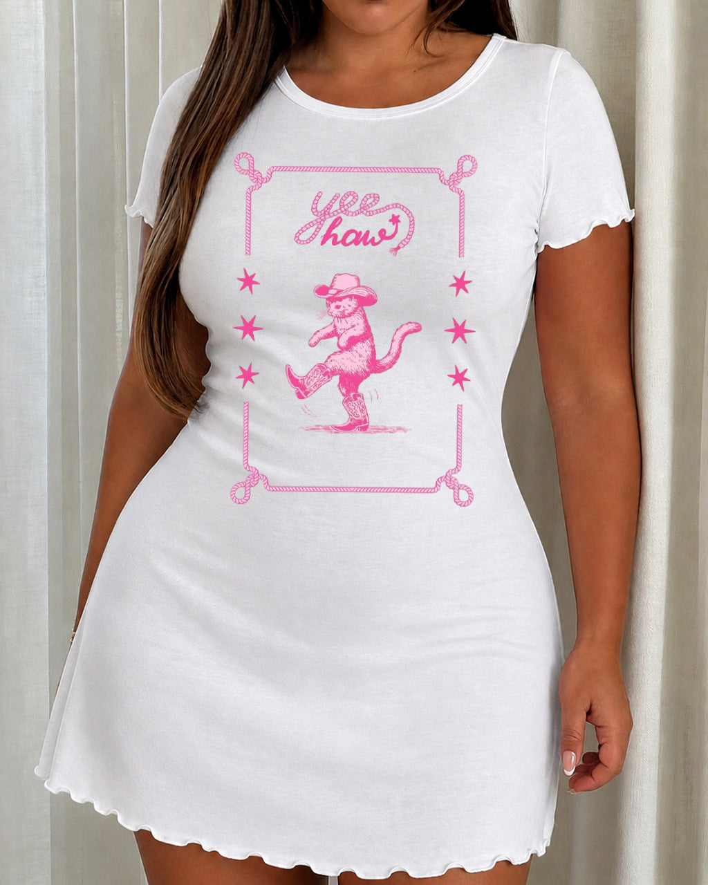Yee Haw Western Cowboy Cat Rope Frame Print Nightdress (XS-5XL) OMFORT
