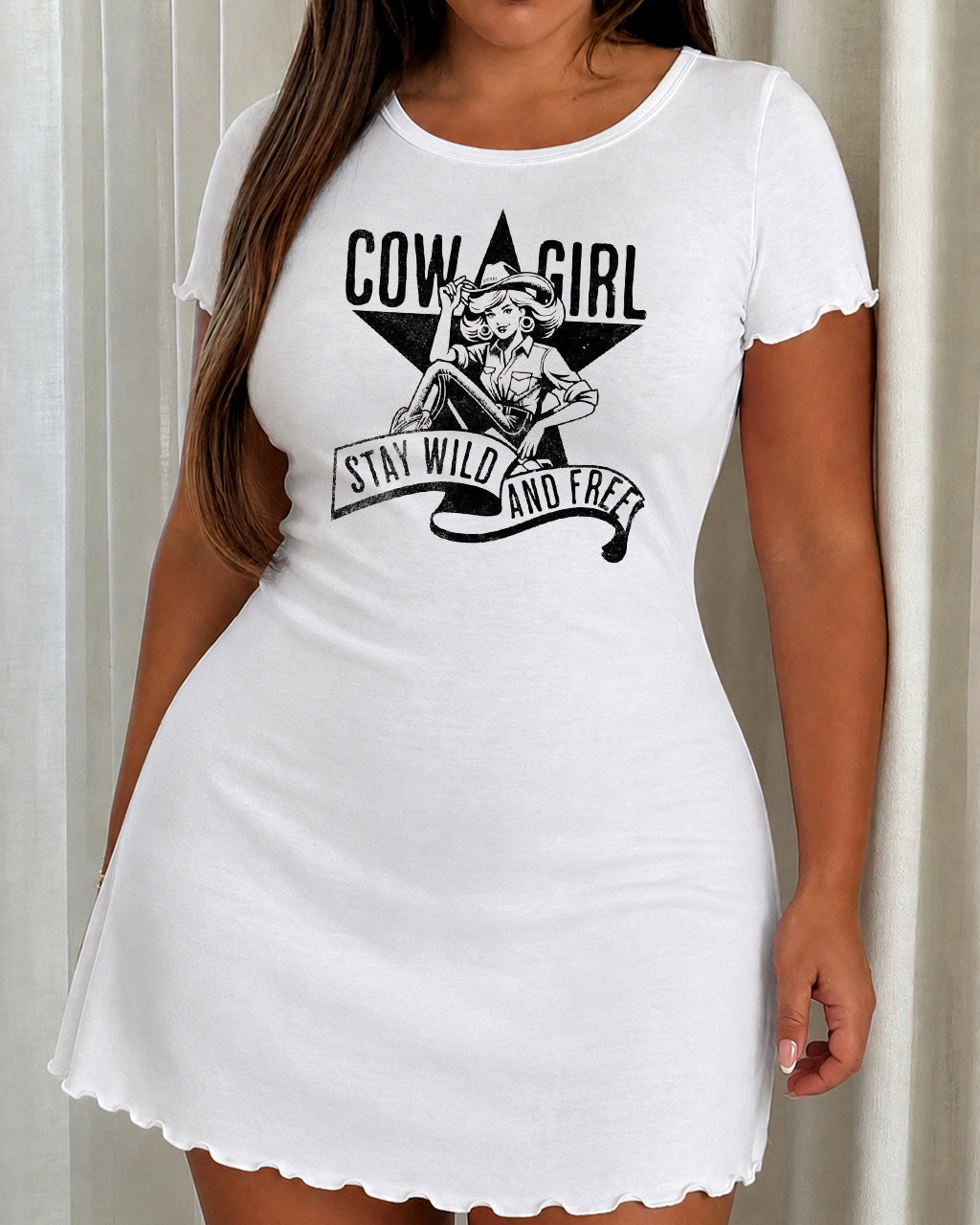 "Cowgirl Stay Wild And Free" Retro Star Print Nightdress (XS-5XL) OMFORT