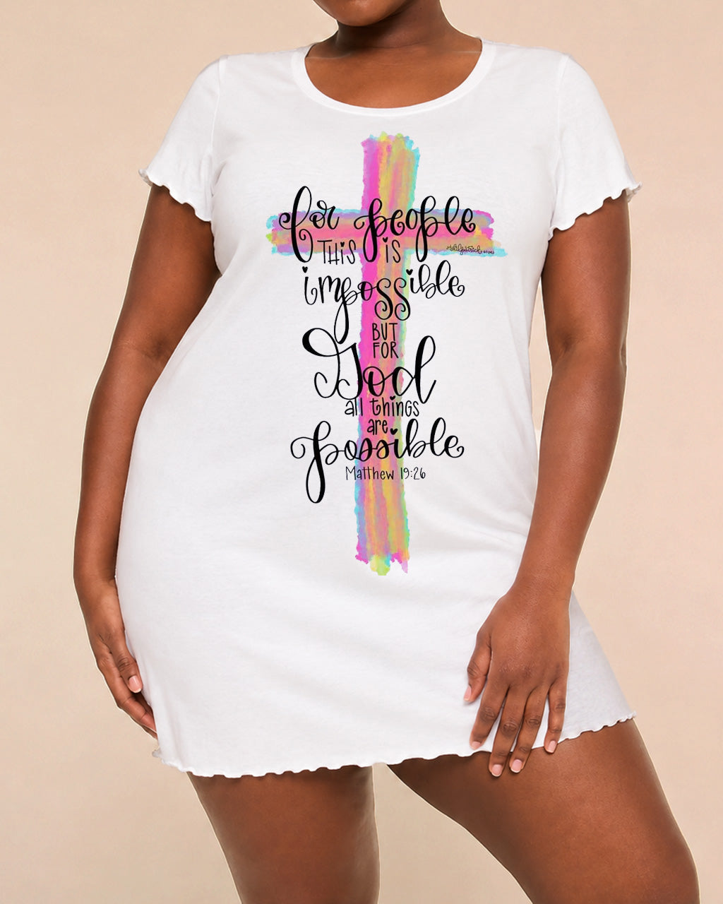 Bible Verse Rainbow Brush Cross Print Nightdress (XS-5XL) OMFORT
