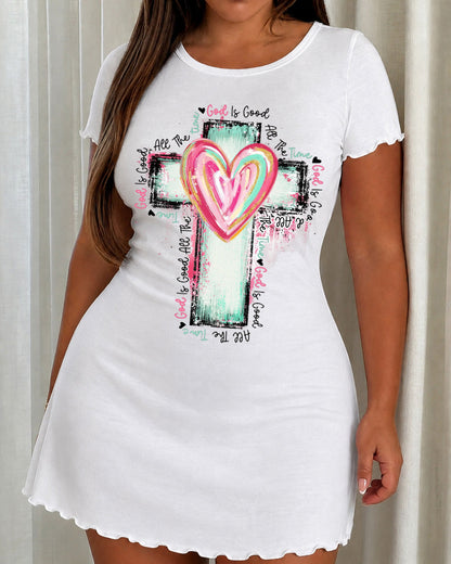 "God Is Good All The Time" Multicolor Heart Cross Print Nightdress (XS-5XL) OMFORT