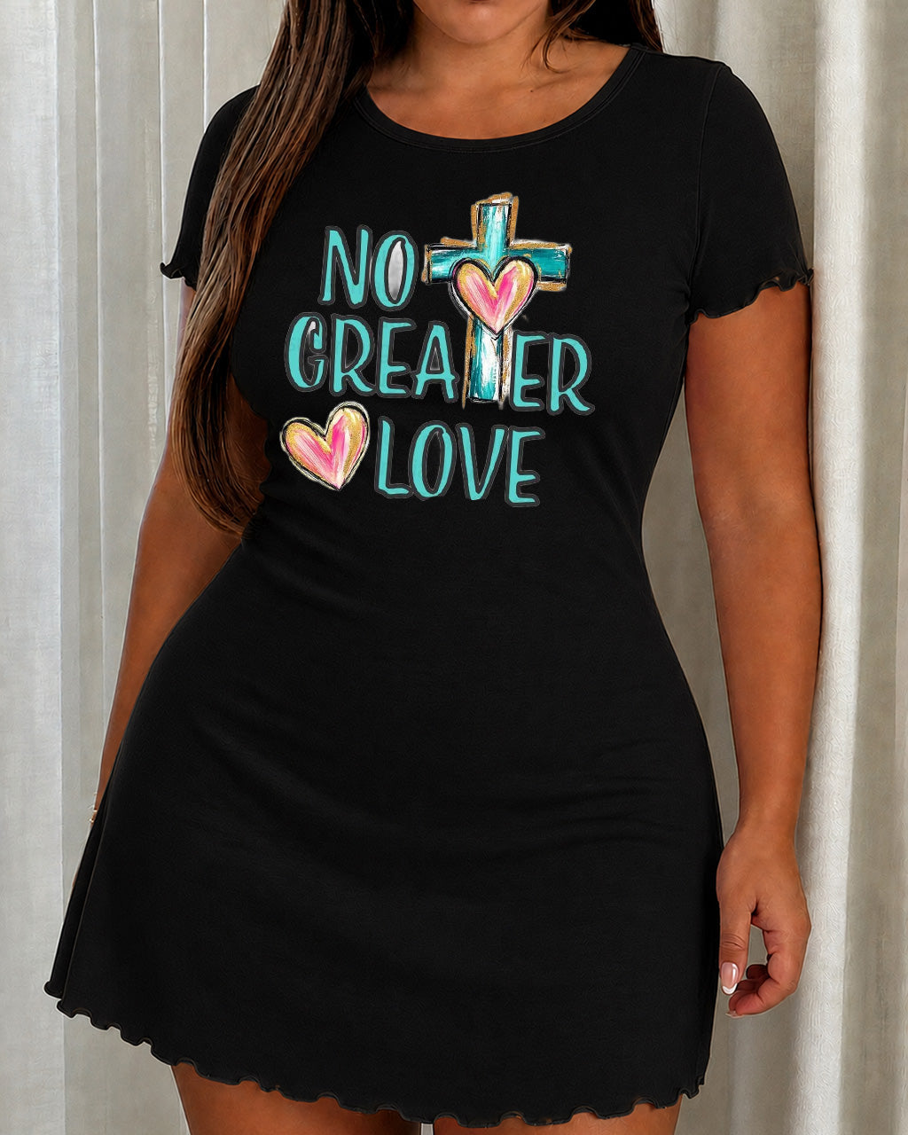 "No Greater Love" Cross And Heart Letter Print Nightdress (XS-5XL) OMFORT
