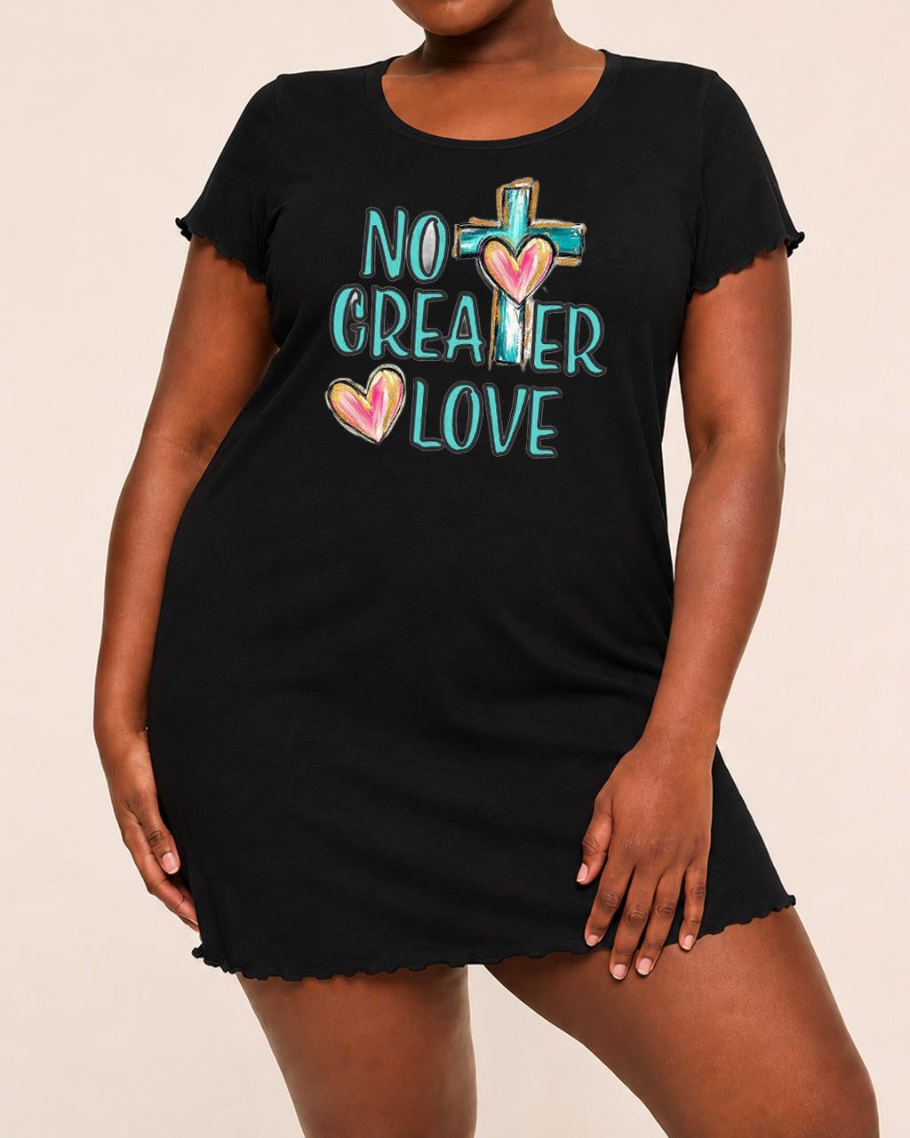 "No Greater Love" Cross And Heart Letter Print Nightdress (XS-5XL) OMFORT