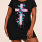 Pink Blue Floral Brushstroke Cross Print Nightdress (XS-5XL) OMFORT