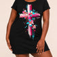 Vibrant Floral Brush Art Cross Print Nightdress (XS-5XL) OMFORT