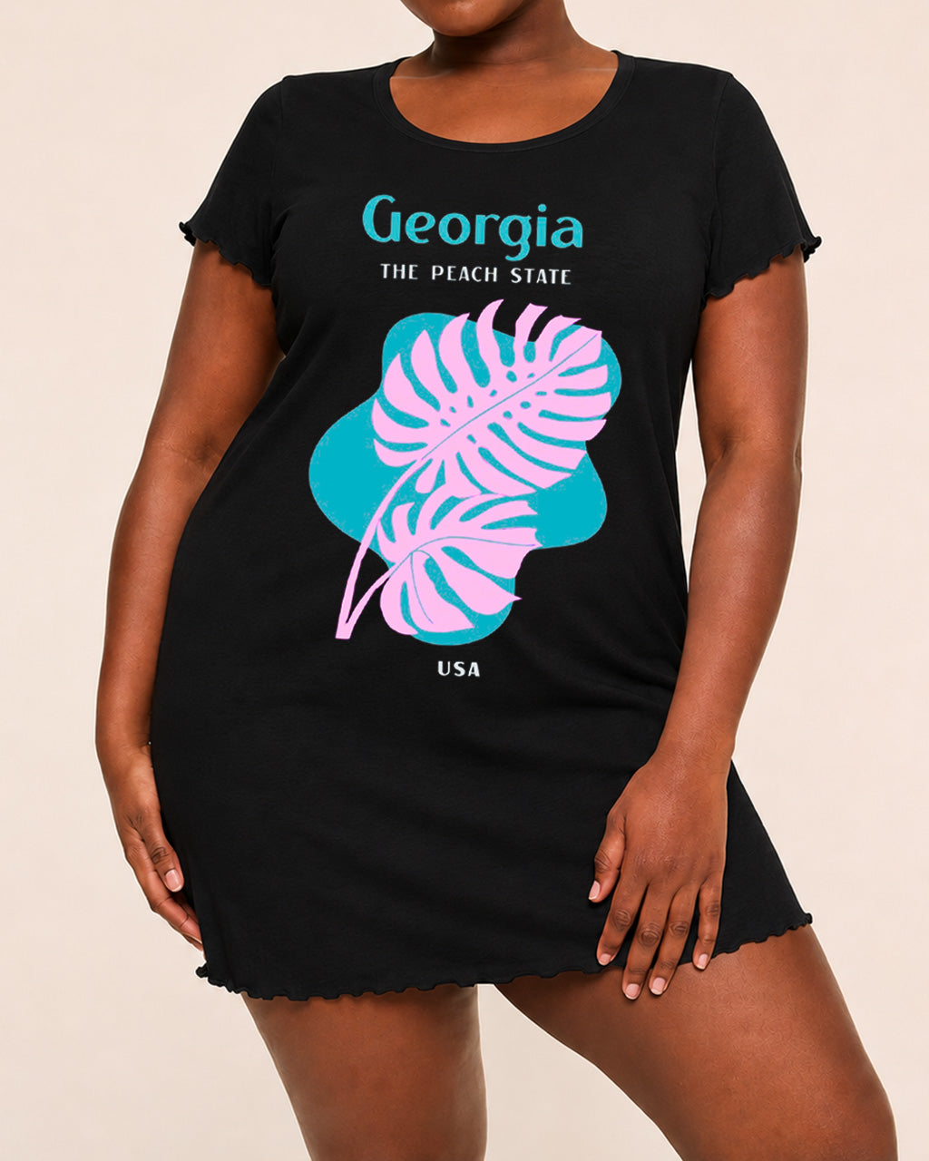 Georgia The Peach State Tropical Leaf Print Nightdress (XS-5XL) OMFORT