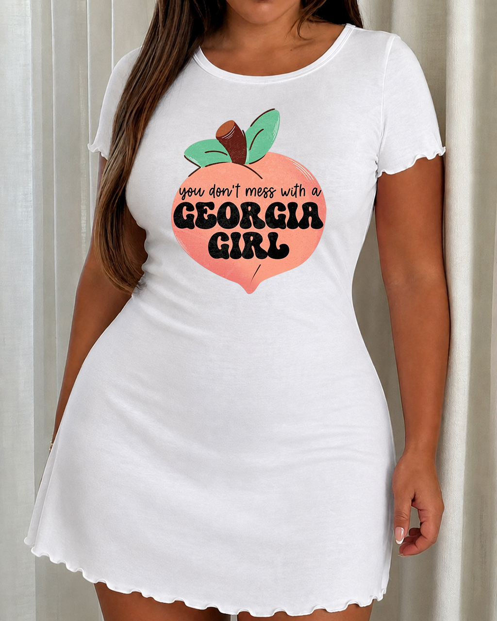 "You Don't Mess With A Georgia Girl" Peach Shape Slogan Print Nightdress (XS-5XL) OMFORT