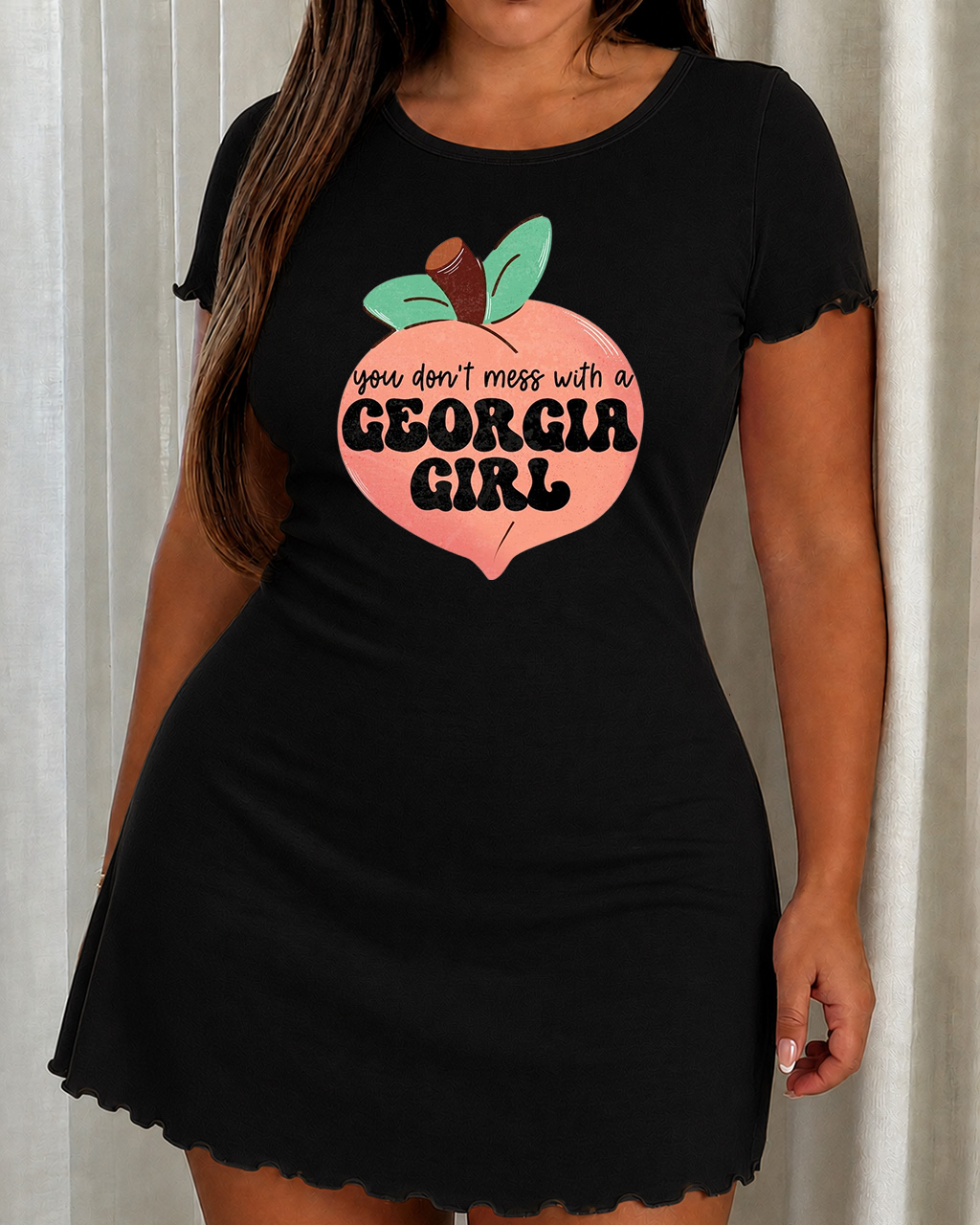 "You Don't Mess With A Georgia Girl" Peach Shape Slogan Print Nightdress (XS-5XL) OMFORT