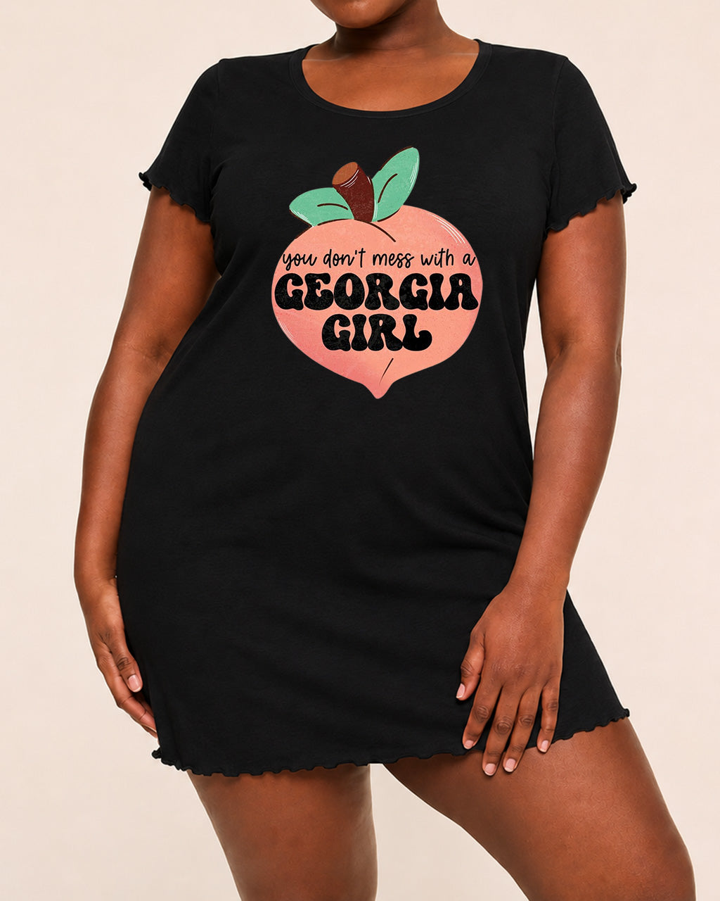 "You Don't Mess With A Georgia Girl" Peach Shape Slogan Print Nightdress (XS-5XL) OMFORT