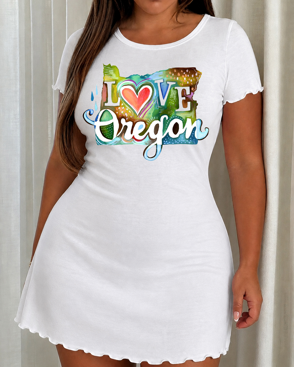 I Love Oregon Watercolor State Map Heart Print Nightdress (XS-5XL) OMFORT