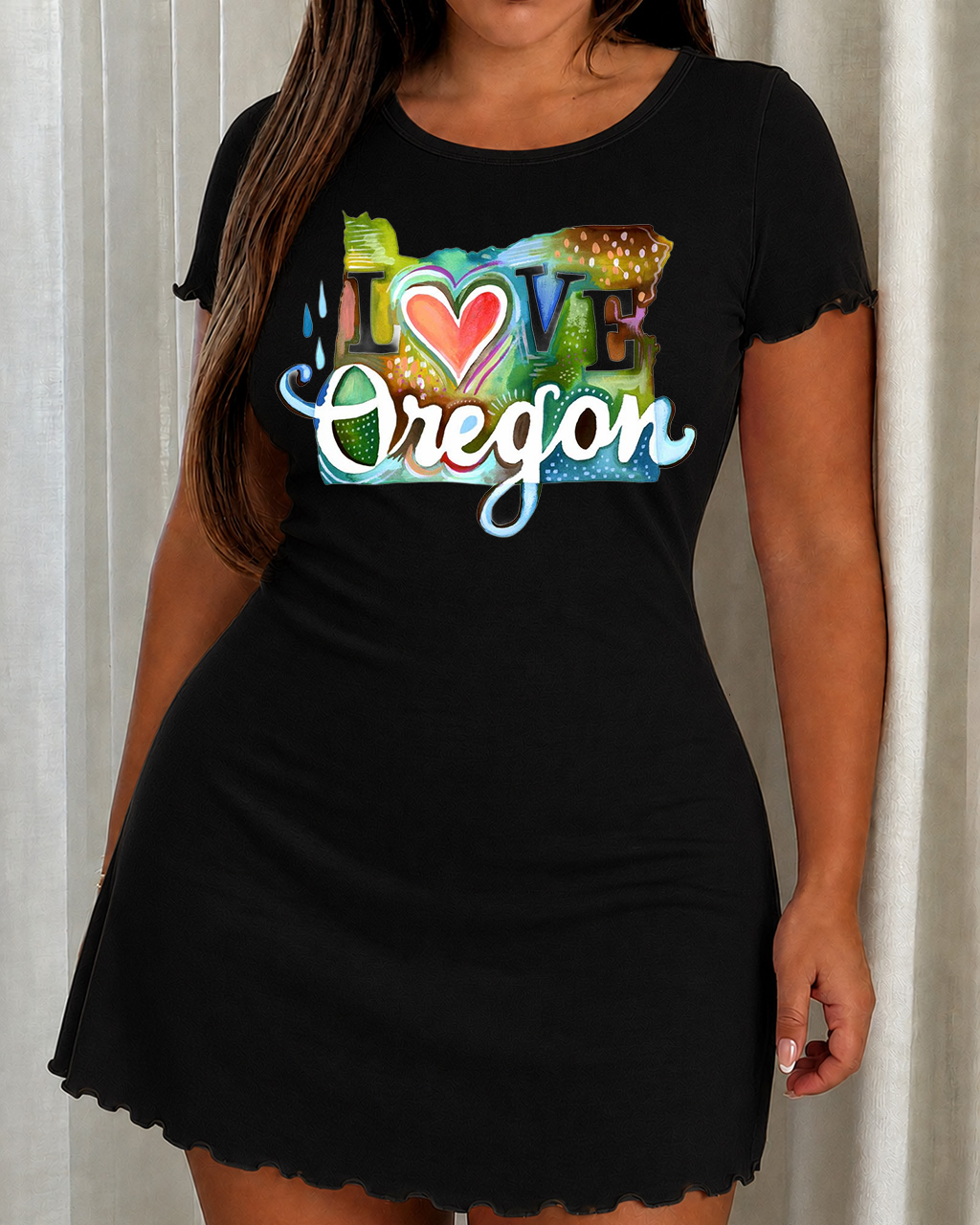 I Love Oregon Watercolor State Map Heart Print Nightdress (XS-5XL) OMFORT