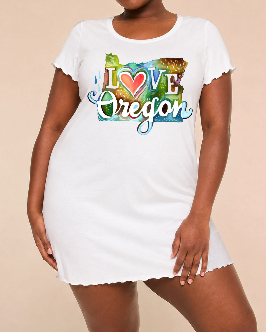 I Love Oregon Watercolor State Map Heart Print Nightdress (XS-5XL) OMFORT